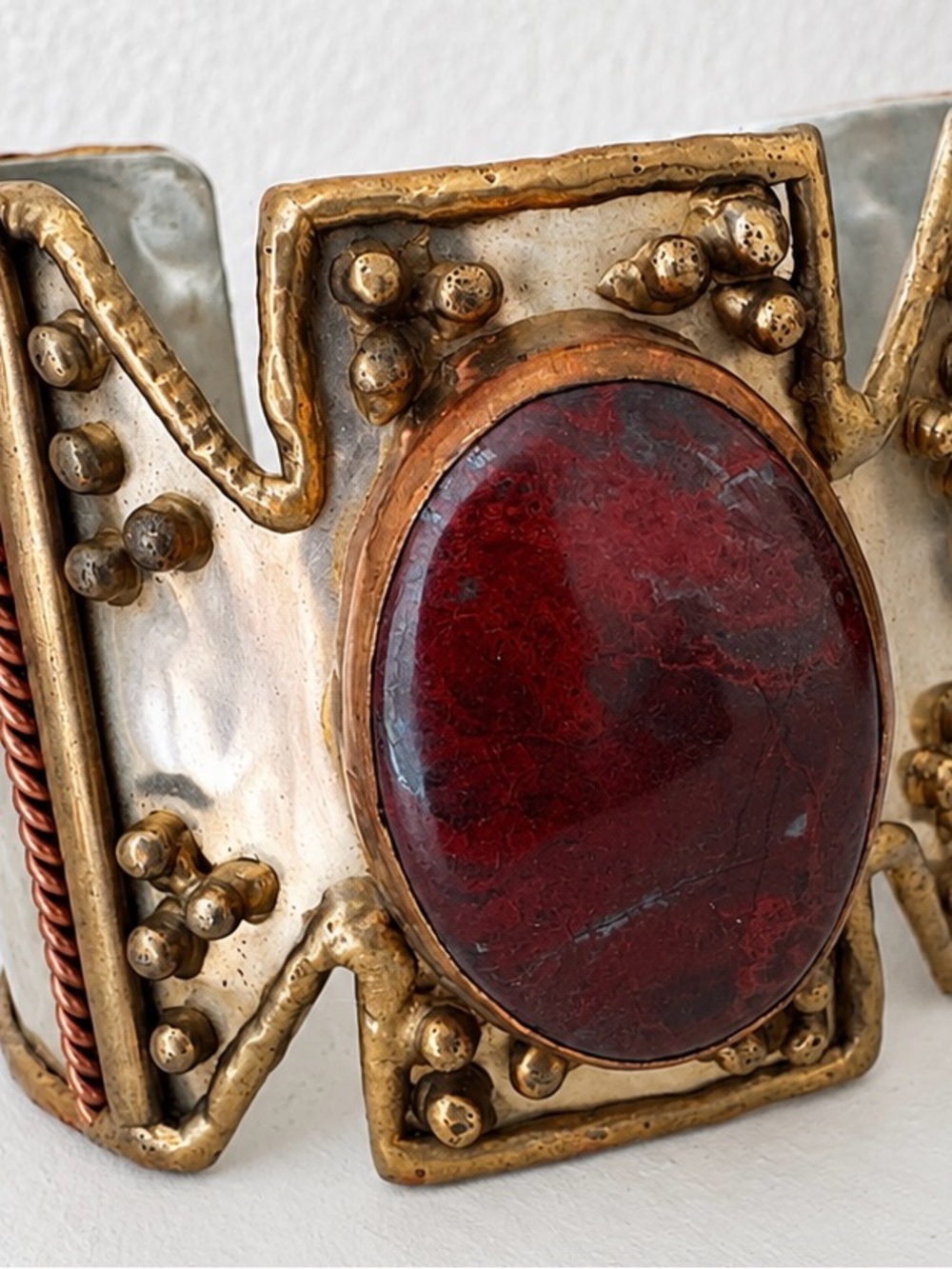 Vintage Boho Cuff Brutalist Bracelet Deep Agate Stone